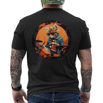 Gato De Batería Con Tambores Para Los Amantes Del Rock And Rock'n Roll Camiseta Hombre Estampado Espalda - Regaloses