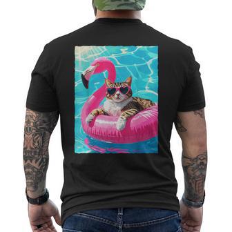 Gato Divertido Flamenco Rosa Flotador Gafas Corazónerano Camiseta Hombre Estampado Espalda - Regaloses