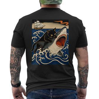 Gato Negro Caza Tiburón Japonés Camiseta Hombre Estampado Espalda - Regaloses
