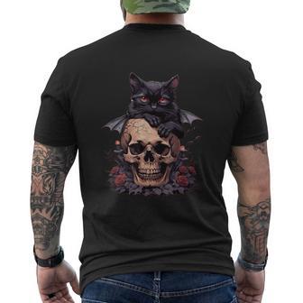 Gato Negro Con Calavera Gótica Camiseta Hombre Estampado Espalda - Regaloses
