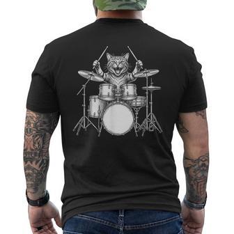 Gato Tocando La Batería Tambores Baquetas Rock And Roll Camiseta Hombre Estampado Espalda - Regaloses
