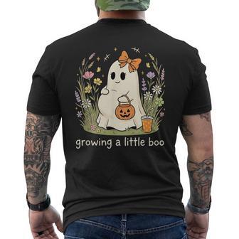 Growing A-Little-Boo Pregnant Ghost Halloween Pregnancy Men's T-shirt Back Print - Thegiftio UK