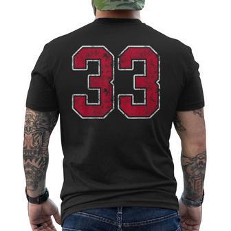 Grunge Red White Number 33 Jersey Player Uniform 33 Men's T-shirt Back Print - Thegiftio UK