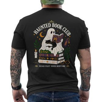 Halloween Ghost Reading Book Black Cat Book Lover Men's T-shirt Back Print - Thegiftio UK