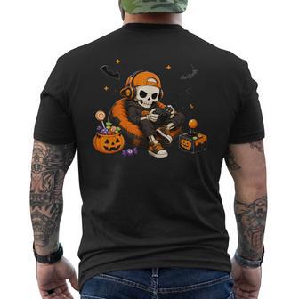 Halloween Skeleton Video Gamer Gaming Game Pumpkin Boys Kids Men's T-shirt Back Print - Thegiftio UK
