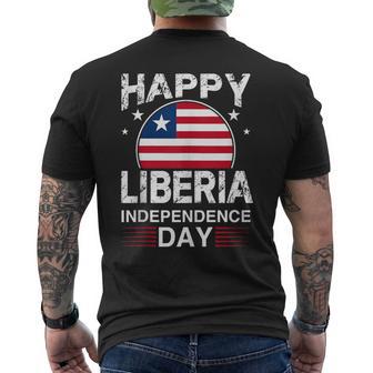 Happy Liberia Independence Day Liberian Distressed Flag Men's T-shirt Back Print - Thegiftio UK