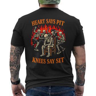 Heart Says Pit Knees Say Sit Skeleton Men's T-shirt Back Print - Monsterry