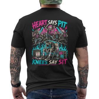 Heart Says Pit Knees Say Sit Skeleton Gym Concert Humor Men's T-shirt Back Print - Thegiftio UK