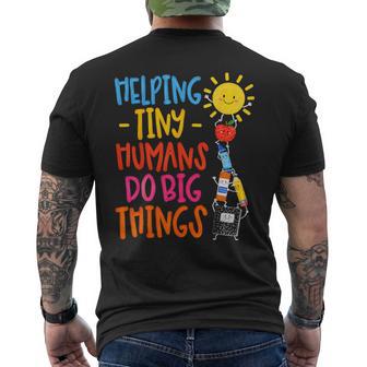 Helping Tiny Humans Do Big Things Back To School Teachers Men's T-shirt Back Print - Thegiftio UK