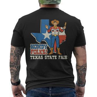 Howdy Folks Texas State Fair Cowboy Retro Tx Map Texan Flag Men's T-shirt Back Print - Thegiftio UK