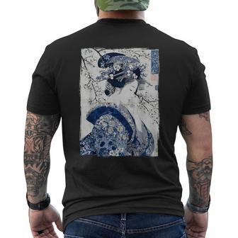 Impresión Artística Ukiyo-E Con Tinta Azul De Geisha Japonesa Camiseta Hombre Estampado Espalda - Regaloses