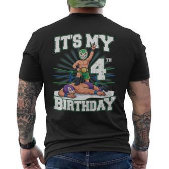 It's My 4Th Wrestling Birthday Party Wrestler 4 Year Old Boy Men's T-shirt Back Print - Thegiftio UK