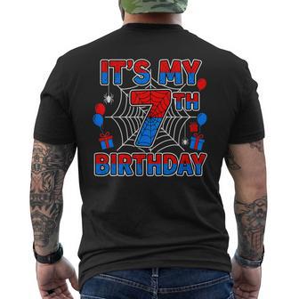Its My 7Th Birthday Boy 7 Year Old Spider Web Birthday Party Men's T-shirt Back Print - Thegiftio UK