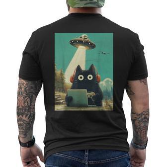 Jeuxidéo Japonais Noir Gamer Cat Abduction Ufo Graphic T-shirt imprimé au dos - Cadeauxyz