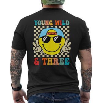 Kids 3Rd Birthday Happy Face Young Wild And Three 3 Year Old Men's T-shirt Back Print - Thegiftio UK
