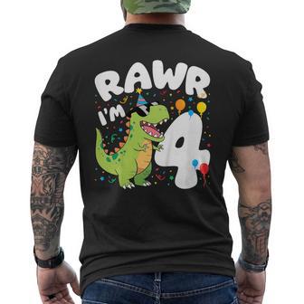 Kids 4Th Birthday Four Dinosaur 4 Year Old T Rex Dino Bday Boy Men's T-shirt Back Print - Thegiftio UK