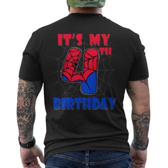 Kids It's My 4Th Birthday Spider Theme Party 4 Year Old Boys Kids Men's T-shirt Back Print - Thegiftio UK