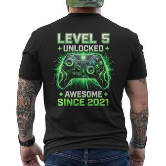 Kids Level 5 Unlocked Awesome Since 2021 5Th Birthday Boy Gamer Men's T-shirt Back Print - Thegiftio UK