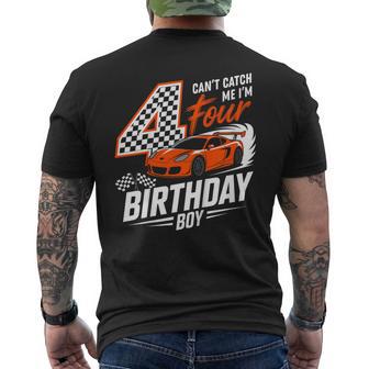 Kids Race Car Racing 4Th Birthday 4 Years Old Cars Four Bday Boys Men's T-shirt Back Print - Thegiftio UK
