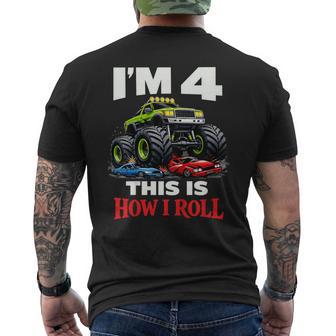 Kids Racing Monster Truck 4Th Birthday 4 Year Old Boy Born 2022 Men's T-shirt Back Print - Thegiftio UK