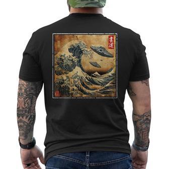 La Gran Ola De Kanagawa Y Ovni Barcosintage Japoneses Camiseta Hombre Estampado Espalda - Regaloses