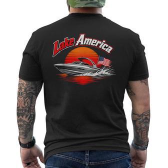 Lake America Speedboat Sunset Patriotic Lake Life Men's T-shirt Back Print - Thegiftio UK