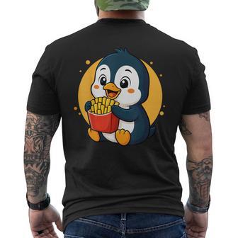Lindo Pingüino Comiendo Papas Fritas Divertido Amante De La Comida Animal Kawaii Camiseta Hombre Estampado Espalda - Regaloses