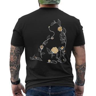 Marrón Flor Gato Marrón Gráfico In Mangas Camiseta Hombre Estampado Espalda - Regaloses