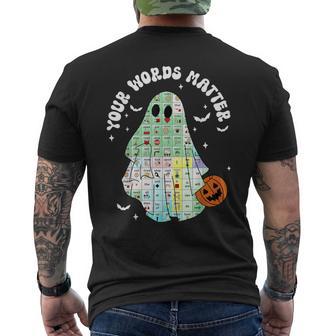 Your Words Matter Pumpkin Ghost Slp Speech Therapy Halloween Men's T-shirt Back Print - Thegiftio UK