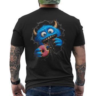 Monstruo Azul Peludo Con Donut Humor Goloso En Ilusión 3D Camiseta Hombre Estampado Espalda - Regaloses