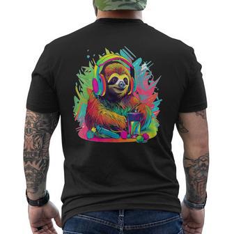 Musikliebhaber Faultier Techno Music Festival Edm T-Shirt mit Rückendruck - Geschenkecke