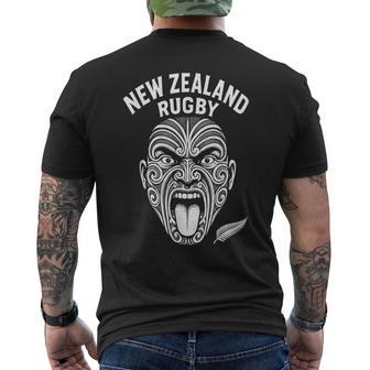 New Zealand Rugby Maori Haka Face Moko Tattoo Silver Fern Men's T-shirt Back Print - Thegiftio UK