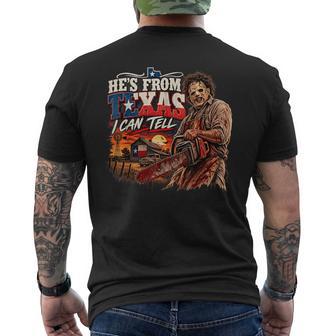 Novelty Spooky Halloween Chainsaw He's From Texas I Can Tell Men's T-shirt Back Print - Thegiftio UK