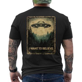 Obra De Arteintage Envejecida De I Want To Believe Ufo Alien In Mangas Camiseta Hombre Estampado Espalda - Regaloses