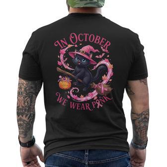 In October We Wear Pink Black Cat Witchy Breast Cancer Men's T-shirt Back Print - Thegiftio UK