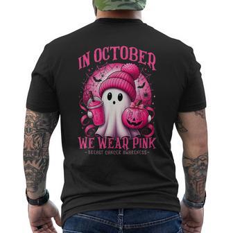In October We Wear Pink Ghost Breast Cancer Halloween 2026 Men's T-shirt Back Print - Thegiftio UK