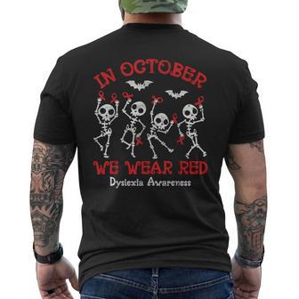 In October We Wear Red Dyslexia Awareness Skeleton Halloween Men's T-shirt Back Print - Thegiftio UK