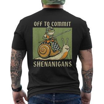 Off To Commit Shenanigans Frog Riding Snail Meme Men's T-shirt Back Print - Thegiftio UK