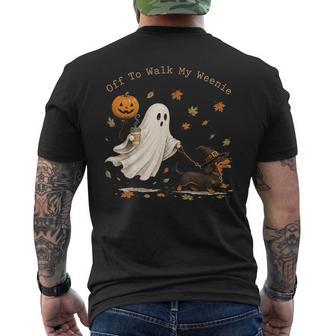 Off To Walk My Weenie Ghost Dachshund Halloween Men's T-shirt Back Print - Thegiftio UK