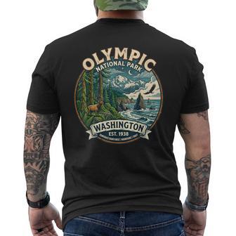 Olympic National Park Washington Vintage Nature Badge Men's T-shirt Back Print - Thegiftio UK