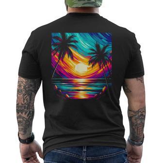 Orange And Aqua Sunset With Silhouetted Palm A Trees Beach Men's T-shirt Back Print - Thegiftio UK