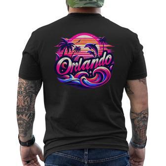 Orlando Beach Florida With Dolphins And Palm Trees Men's T-shirt Back Print - Thegiftio UK