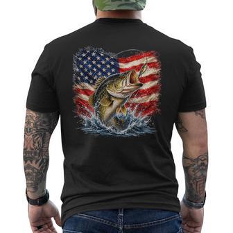 Patriotic Bass Fishing American Flag Vintage Fisherman Men's T-shirt Back Print - Thegiftio UK