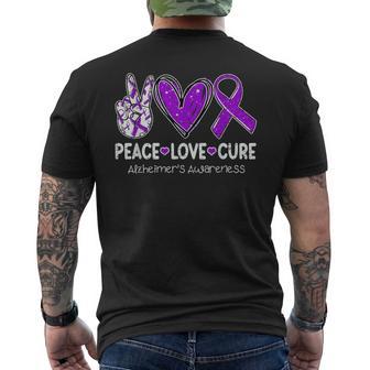 Peace Love Cure Alzheimer's Awareness Ribbon Purple Dementia Men's T-shirt Back Print - Thegiftio UK