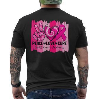 Peace Love Cure Pink Ribbon Family Breast Cancer Awareness Men's T-shirt Back Print - Thegiftio UK