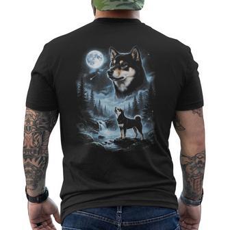 Perro Retro De Los 90Hiba Inu Aullando A La Luna Negro Y Tostado Camiseta Hombre Estampado Espalda - Regaloses