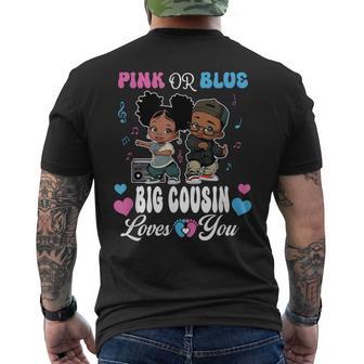 Pink Or Blue Big Cousin Loves You Black Baby Gender Reveal Men's T-shirt Back Print - Thegiftio UK