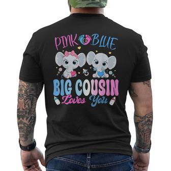 Pink Or Blue Big Cousin Loves You Gender Reveal Elephant Men's T-shirt Back Print - Monsterry