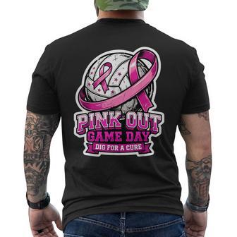 Pink Out Volleyball Game Day Dig For A Cure Ribbon Men's T-shirt Back Print - Thegiftio UK