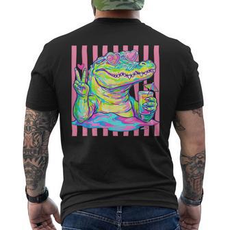 Preppy Alligator Heart Sunglasses Striped Aesthetic Summer Men's T-shirt Back Print - Monsterry